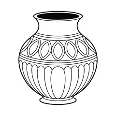 Ornate decorative vase with traditional geometric patterns line art