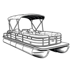 Line drawing of a pontoon boat with a canopy © ABDULLA