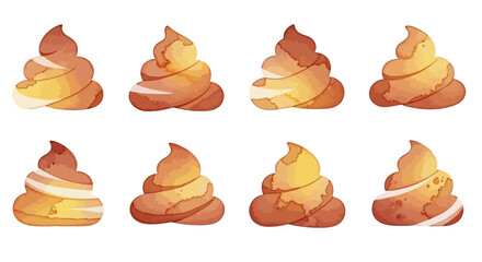 Eight cartoon turds arranged in a twobyfour grid