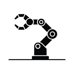 Black silhouette of an industrial robotic arm with a gripper