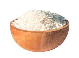 rice in wooden bowl isolated on transparent background