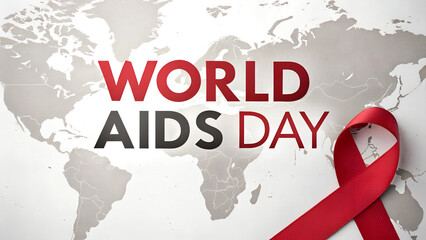 World Aids Day global awareness ribbon map background for hiv support and remembrance campaign design