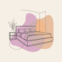 Bedroom color line art vector art  3