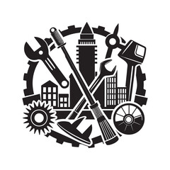 Set Of Construction hardware industrial tools silhouette vector art file- 2