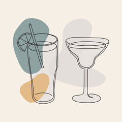 Glass of cocktails line art vector art 3