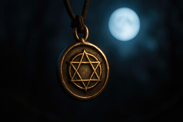 mystical pendant with a star of david against a full moon backdrop