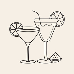 Glass of cocktails line art vector art 2