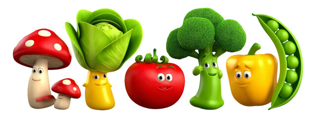 Misty Morning Vegetables in 3D Stylized Art Style with Isolated Background