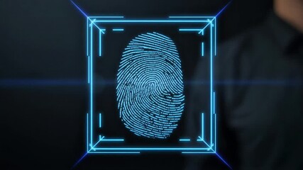 Digital fingerprint scan with blue laser light, biometric security concept 4k - Powered by Adobe