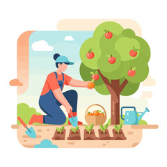 Orang Memanen Buah di Kebun Apel