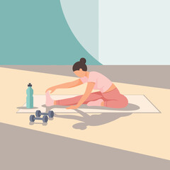Woman Doing Stretching Exercise on Yoga Mat Illustration