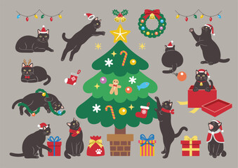 クリスマスを楽しむかわいい猫のイラスト