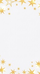 Obraz premium Glittering gold star border on white background for Christmas or New Year greeting card banner design. Festive sparkle for holiday celebration.