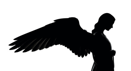 Elegant angel silhouette with a single outstretched wing