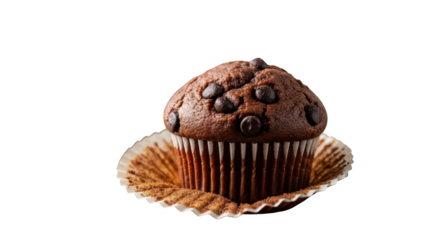 Delicious chocolate muffin with chocolate chips isolated on transparent background, a sweet treat for dessert