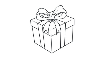 Obraz premium Simple outline of a gift box with a bow presented on a clean background