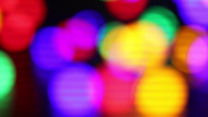 Bright Christmas lights glowing on dark background, bokeh effect - Powered by Adobe