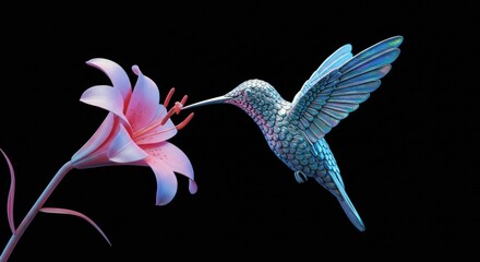 Fototapeta premium Hummingbird and lily in flight