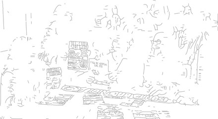 Fototapeta premium Abstract sketch of buildings and trees.