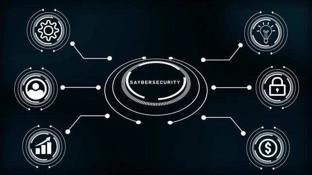 Cybersecurity Concept with Icons and Network Connections on Dark Background image photo