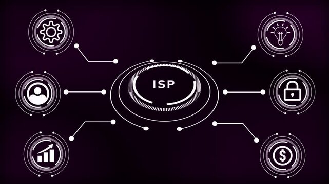 ISP Concept with Icons and Network Connections on Dark Background image photo