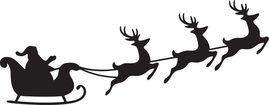 Santa flying in sleigh with reindeer logo icon silhouette vector illustration, santa's sleigh silhouette vector illustration