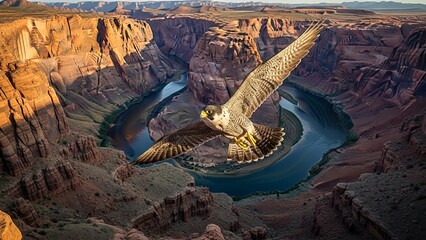 Peregrine Falcon Soaring Above Horseshoe Bend, Arizona.