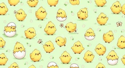 Adorable cute yellow chicks and eggs in a playful springtime pattern design for children's themes