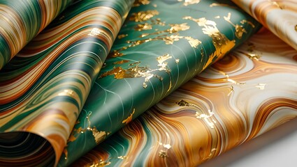 Marbled paper with gold leaf pattern