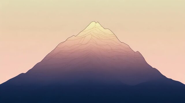 Gradient mountain silhouette with linear details against a pastel sky