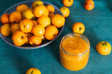 Quince fruit and homemade jam preserving seasonal harvest
