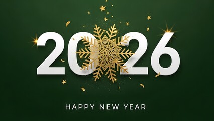 Elegant 2026 new year design with golden snowflake on green background