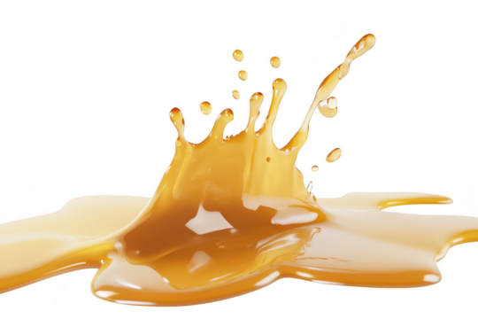 A dynamic splash of golden liquid on a pristine white background. the fluid motion and texture. ideal for culinary or artistic presentations