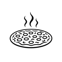 Hot pepperoni pizza icon with steam lines