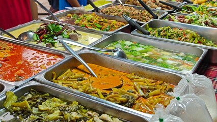 Rice and curry, street food in Thailand.