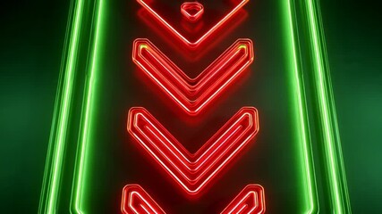 Neon green and red arrow signs with futuristic design