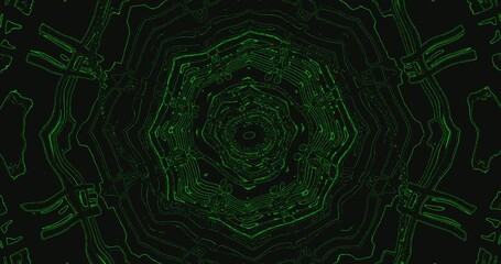 Tunnel video loop creating mesmerizing patterns with vibrant green lines in a dynamic motion background for screensaver or live wallpaper use