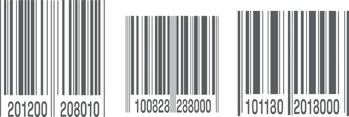 Set of Barcode Graphics, UPC EAN Product Identification Code Symbols, Retail Commerce Inventory Scanning Digital Vector Illustration