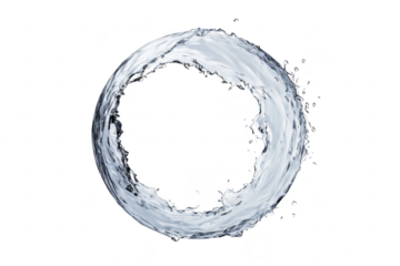 A circular splash of clear water creating a dynamic and refreshing visual effect against a soft. neutral background. ideal for use in wellness or nature-related projects