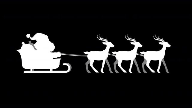 Santa Claus Silhouette Riding a Sleigh Pulled by Walking Reindeer on Transparent Background
