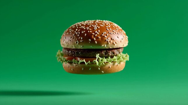 Hamburger Spinning Motion on Green Screen &ndash; Burger Fast Food Rotating