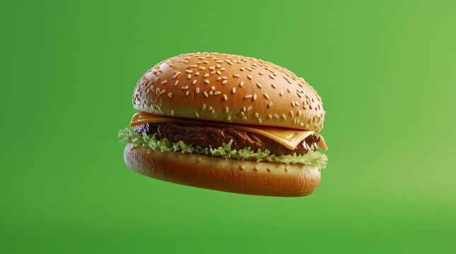 Hamburger Spinning Motion on Green Screen &ndash; Burger Fast Food Rotating
