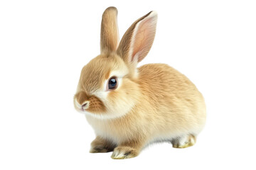 Fototapeta premium A fluffy. light brown rabbit sits gracefully on a clean white background. its adorable features and soft fur. ideal for animal photography or pet-related content
