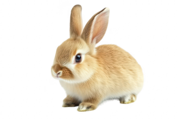 A fluffy. light brown rabbit sits gracefully on a clean white background. its adorable features and soft fur. ideal for animal photography or pet-related content