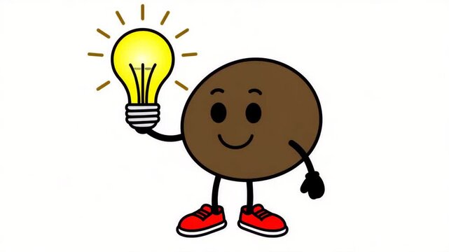 Cute cartoon character holding a glowing lightbulb representing a bright idea or solution