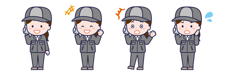 スマートフォンを使う「工場作業員」の女性