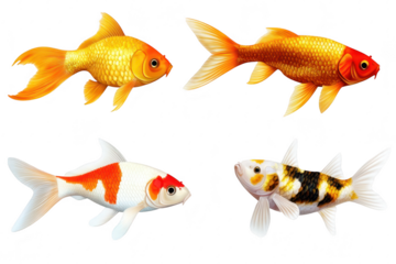 A collection of four ornamental koi fish their unique colors and patterns. swimming gracefully in a serene aquatic environment. ideal for nature-themed projects