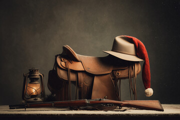 Western Christmas saddle scene