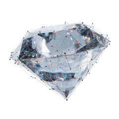 Digital Blockchain Crystal with Encrypted Facets on Transparent Background