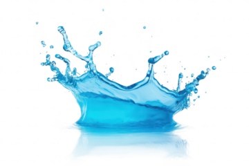 A splash of blue water creates dynamic ripples against a pristine white background. capturing the essence of fluid motion and freshness. ideal for use in design or advertising